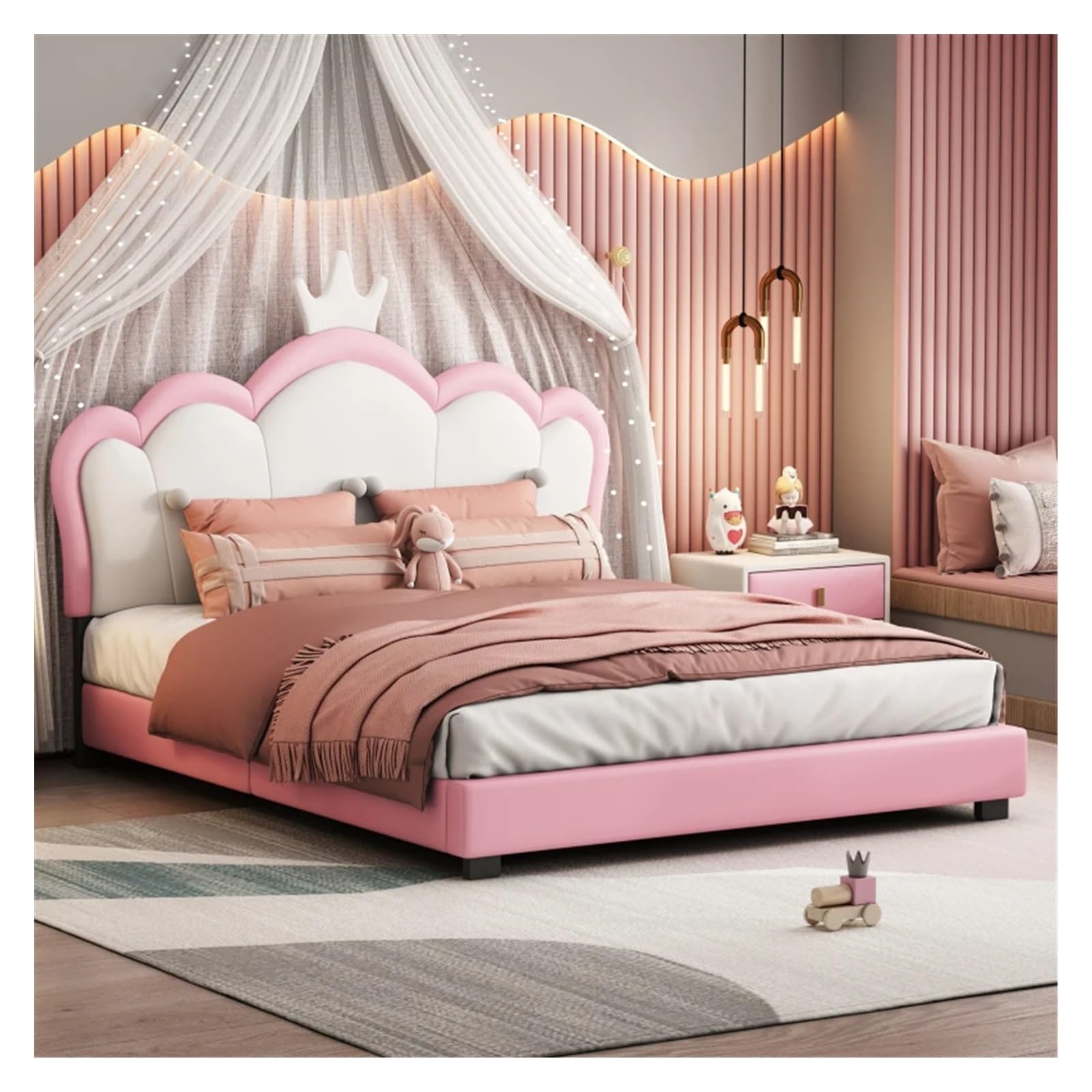 Amazon｜ツイン/フルサイズ布張りプリンセスベッド、クラウンヘッド